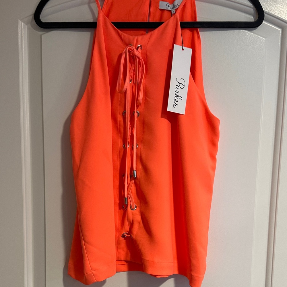 Parker Women's Vibrant Orange Lace-Up Tank Top NWT